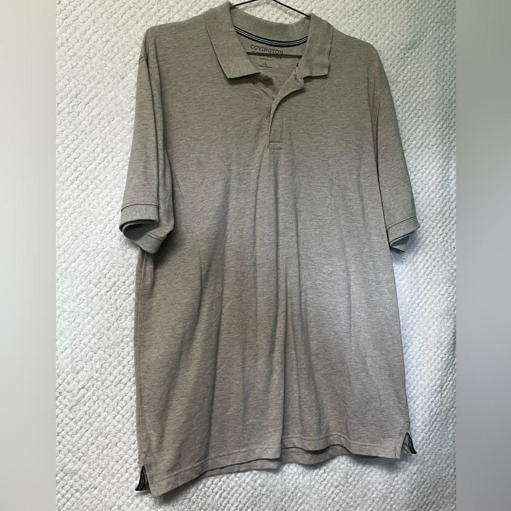 Covington Mens Gray Polo Shirt 100% Cotton Collared Classic Fit Casual  Large
